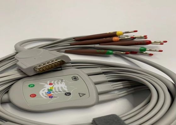Cable électrocardiogrammique gris 10 plomb avec 15 broches Connecteur banane standard américain 4.0