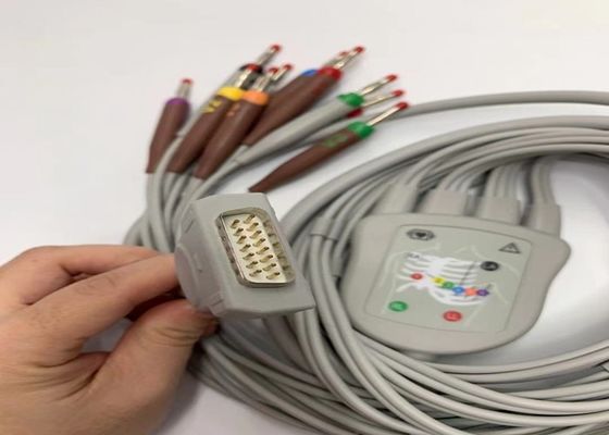 Cable électrocardiogrammique gris 10 plomb avec 15 broches Connecteur banane standard américain 4.0