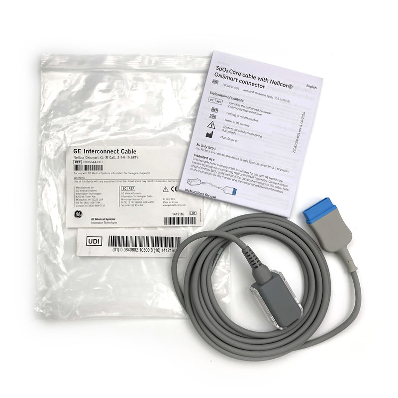 Le câble de soins SpO2 avec connecteur Nellcor® OxiSmart REF 2006644-001 Nellcor® OxiSmart SpO2 (2,9 M/9,5 ft)